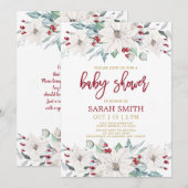 White poinsettia kerstBaby shower Kaart (Voorkant / Achterkant)