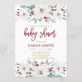 White poinsettia kerstBaby shower Kaart