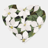 White Poinsettia KerstFloral Hart Sticker (Voorkant)