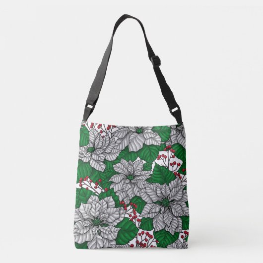 White poinsettia, kerstpatroon crossbody tas (Achterkant)