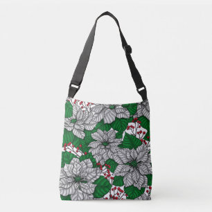White poinsettia, kerstpatroon crossbody tas