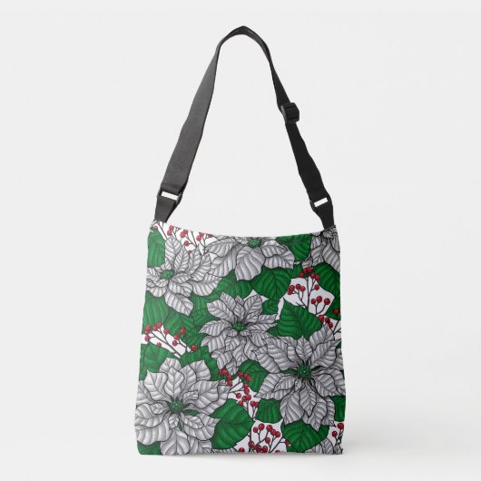 White poinsettia, kerstpatroon crossbody tas (Voorkant)