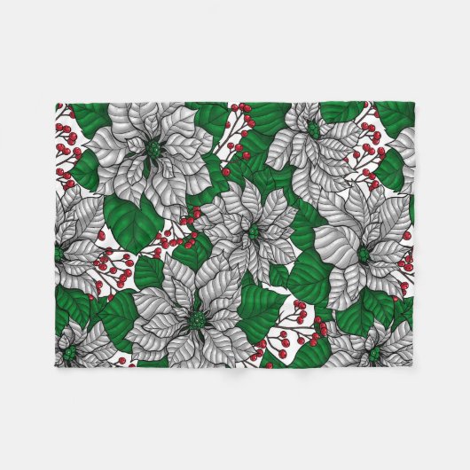 White poinsettia, kerstpatroon fleece deken (Voorkant (Horizontaal))