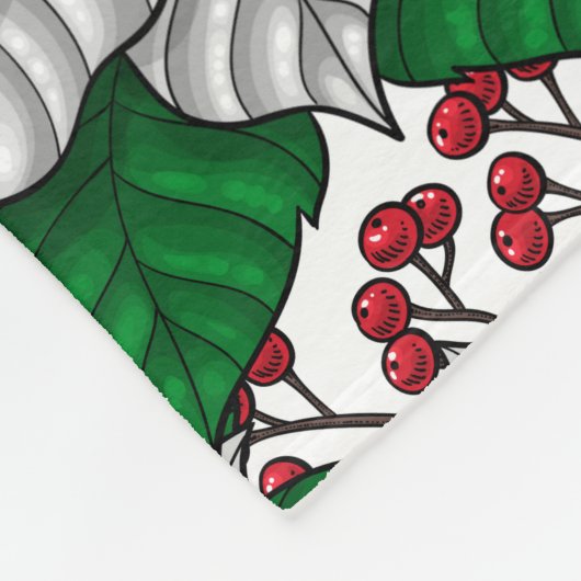 White poinsettia, kerstpatroon fleece deken (Hoek)