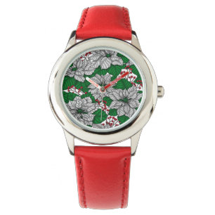 White poinsettia, kerstpatroon horloge