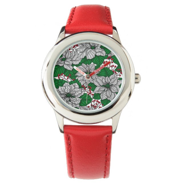 White poinsettia, kerstpatroon horloge (Voorkant)