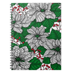 White poinsettia, kerstpatroon notitieboek