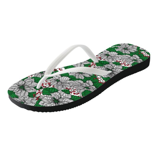White poinsettia, kerstpatroon teenslippers (Schuin)