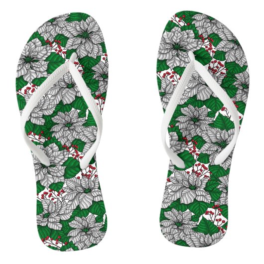 White poinsettia, kerstpatroon teenslippers (Voetbed)