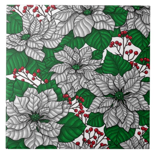 White poinsettia, kerstpatroon tegeltje (Voorkant)
