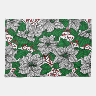 White poinsettia, kerstpatroon theedoek