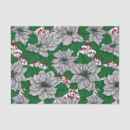 White poinsettia, kerstpatroon tissuepapier (Voorkant)