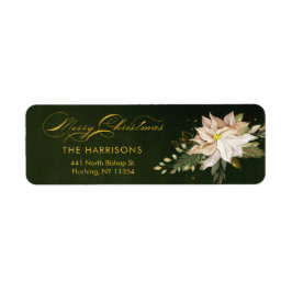 White Poinsettia & Merry-kerstkalligrafie Etiket