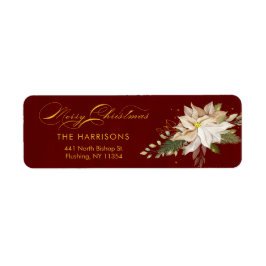 White Poinsettia & Merry-kerstkalligrafie Etiket