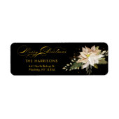 White Poinsettia & Merry-kerstkalligrafie Etiket (Voorkant)