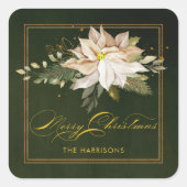 White Poinsettia & Merry-kerstkalligrafie Vierkante Sticker (Voorkant)