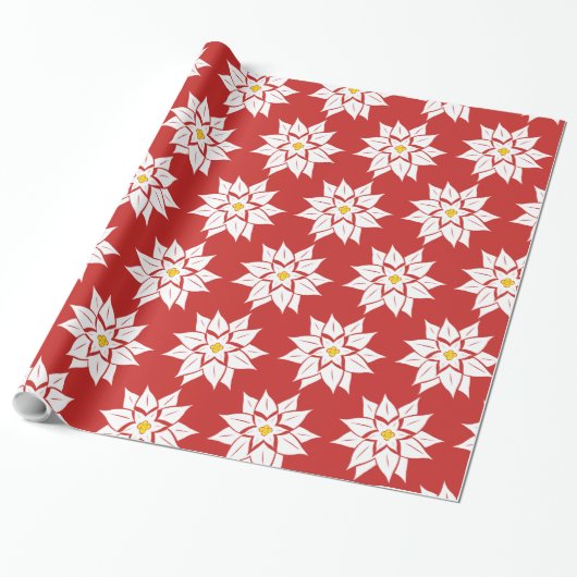 White Poinsettia on Red Cadeaupapier (Uitgerold)