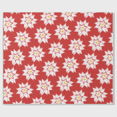 White Poinsettia on Red Cadeaupapier (Vlak)