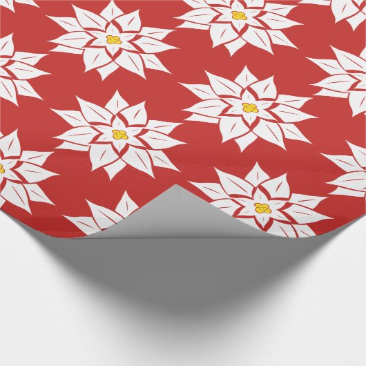 White Poinsettia on Red Cadeaupapier (Hoek)
