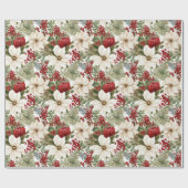 White Poinsettia, Red Floral Christmas | Cadeaupapier (Vlak)
