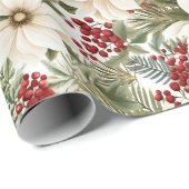 White Poinsettia, Red Floral Christmas | Cadeaupapier (Rol Hoek)