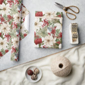 White Poinsettia, Red Floral Christmas | Cadeaupapier