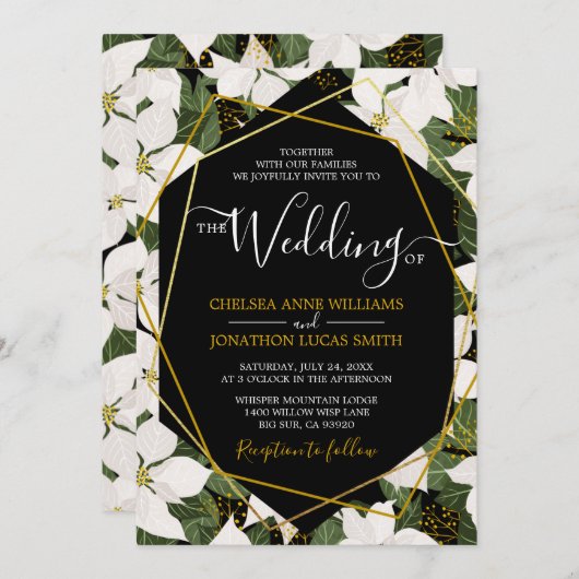 White Poinsettia Wedding Invitation Kaart (Voorkant / Achterkant)