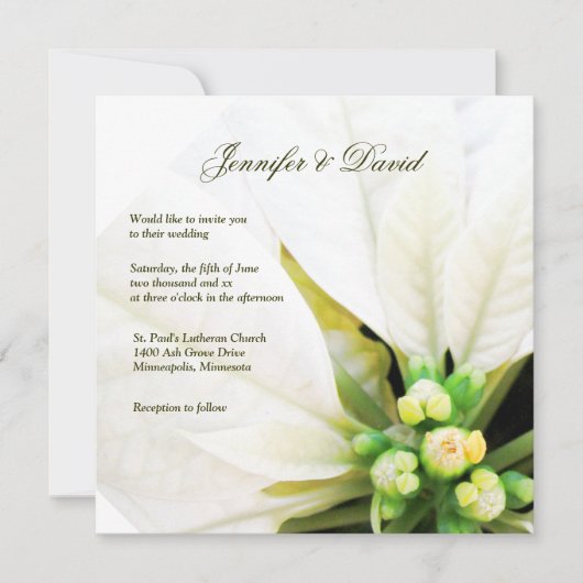 White Poinsettia Wedding Invitation Kaart (Voorkant)