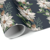 White Poinsettia Winter Floral Christmas Pattern Cadeaupapier (Rol Hoek)