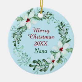 White Poinsettia Wreath Nana Photo Template Keramisch Ornament