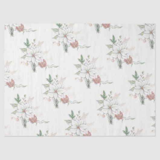 White Poinsettias and Pine Cones Tissue Paper Tissuepapier (Voorkant)