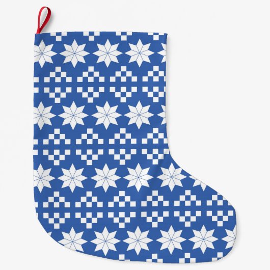 White Poinsettias on Blue Kerstmis Stocking Grote Kerstsok (Voorkant)
