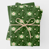 White Poinsettias on Green Background Inpakpapier Vel (In situ)