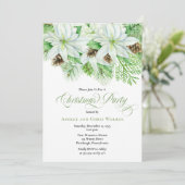 White Poinsettias | Pinecones Pine-kerstfeest Kaart (Staand voorkant)