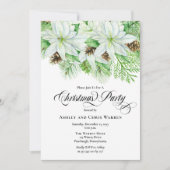 White Poinsettias | Pinecones Pine-kerstfeest Kaart (Voorkant)