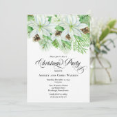 White Poinsettias | Pinecones Pine-kerstfeest Kaart (Staand voorkant)