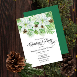 White Poinsettias Pinecones Pine-kerstfeest Kaart