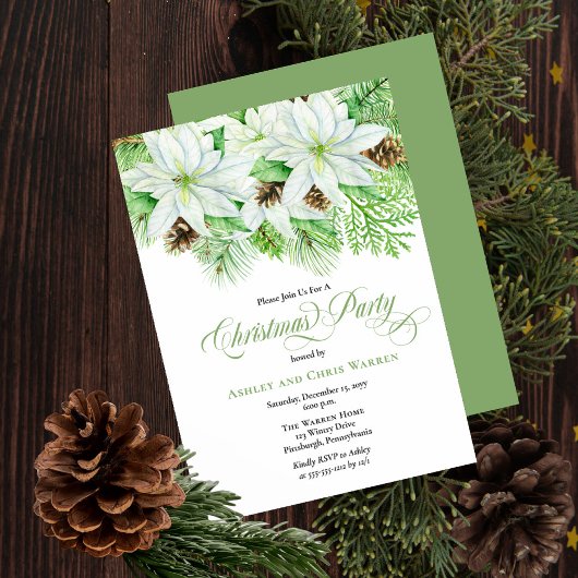 White Poinsettias | Pinecones Pine-kerstfeest Kaart