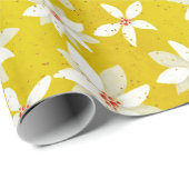 White Poinsettias Red Accents Bright Golden Yellow Cadeaupapier (Rol Hoek)