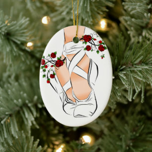 White Pointe Shoes, Rozen Ballet Kerstmis Keramisch Ornament