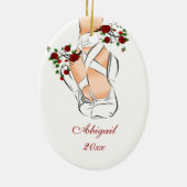 White Pointe Shoes, Rozen Ballet Kerstmis Keramisch Ornament (Achterkant)