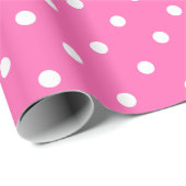 White poka Dot on Pink Large Space Wrapping Paper Cadeaupapier (Rol Hoek)