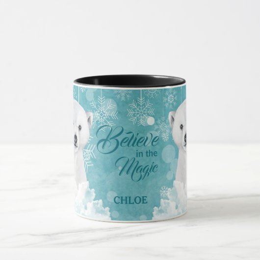 White Polar Beer Blauwgroen Snowflake Believe Mok (Midden)