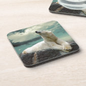 White Polar Beer Hunter op rock Bier Onderzetter (Linkerzijde)