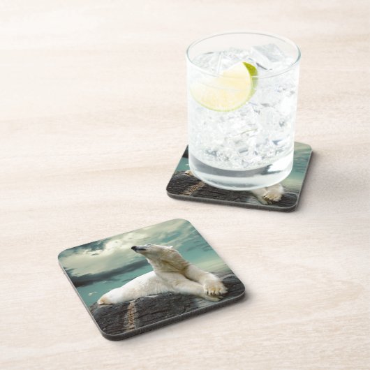 White Polar Beer Hunter op rock Bier Onderzetter (Rechterzijde)