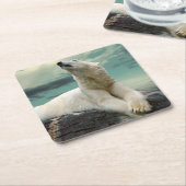 White Polar Beer Hunter op rock Kartonnen Onderzetters (Schuin)