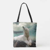 White Polar Beer Hunter op rock Tote Bag (Achterkant)