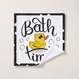 White Polka Dot Bubbles Yellow Duck Bath Time Washandje