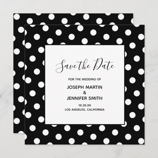White Polka Dot Elegant Calligraphy Save the Date (Voorkant / Achterkant)