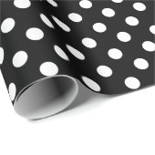 White Polka Dot on Black Medium Space Cadeaupapier (Rol Hoek)